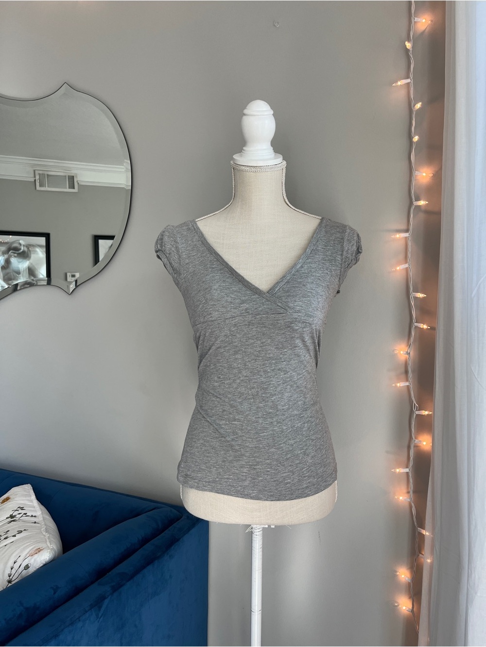 Bershka Grey Cap Sleeve Crossover Top | Y2K 2000s Bella Swan Aesthetic